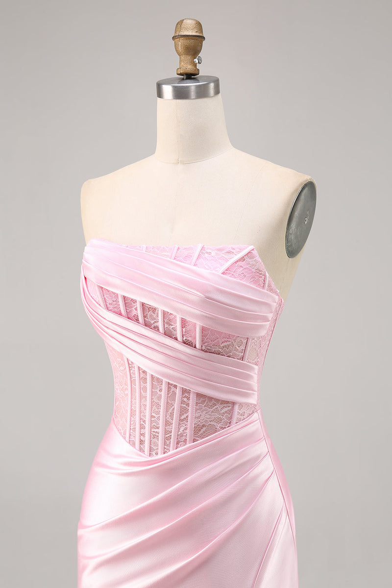 Load image into Gallery viewer, Black Strapless Corset Satin Short Tight Homecoming Dress