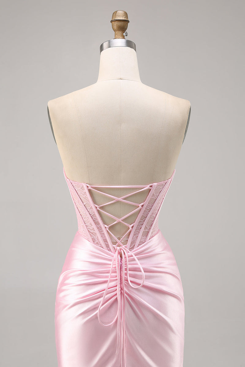Load image into Gallery viewer, Black Strapless Corset Satin Short Tight Homecoming Dress