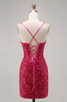 Load image into Gallery viewer, Sparkly Fuchsia Short Corset Tight Sequins Homecoming Dress