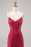 Load image into Gallery viewer, Sparkly Fuchsia Short Corset Tight Sequins Homecoming Dress
