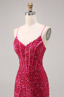 Load image into Gallery viewer, Sparkly Fuchsia Short Corset Tight Sequins Homecoming Dress