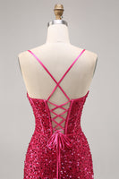 Load image into Gallery viewer, Sparkly Fuchsia Short Corset Tight Sequins Homecoming Dress
