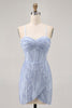 Load image into Gallery viewer, Sparkly Grey Blue Tight Short Corset Homecoming Dress with Sequins