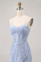 Load image into Gallery viewer, Sparkly Grey Blue Tight Short Corset Homecoming Dress with Sequins