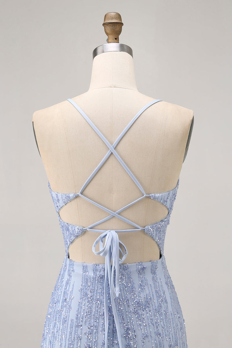 Load image into Gallery viewer, Sparkly Grey Blue Tight Short Corset Homecoming Dress with Sequins