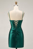 Load image into Gallery viewer, Sparkly Dark Green Satin Tight Short Corset Homecoming Dress with Beading
