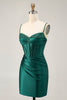 Load image into Gallery viewer, Sparkly Dark Green Satin Tight Short Corset Homecoming Dress with Beading