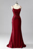 Load image into Gallery viewer, Burgundy Mermaid Satin Spaghetti Straps Long Corset Prom Dress with Lace