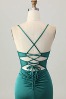 Load image into Gallery viewer, Dark Green Satin Tight Short Corset Homecoming Dress