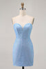 Load image into Gallery viewer, Sparkly Blue Tight Strapless Short Corset Homecoming Dress with Sequins