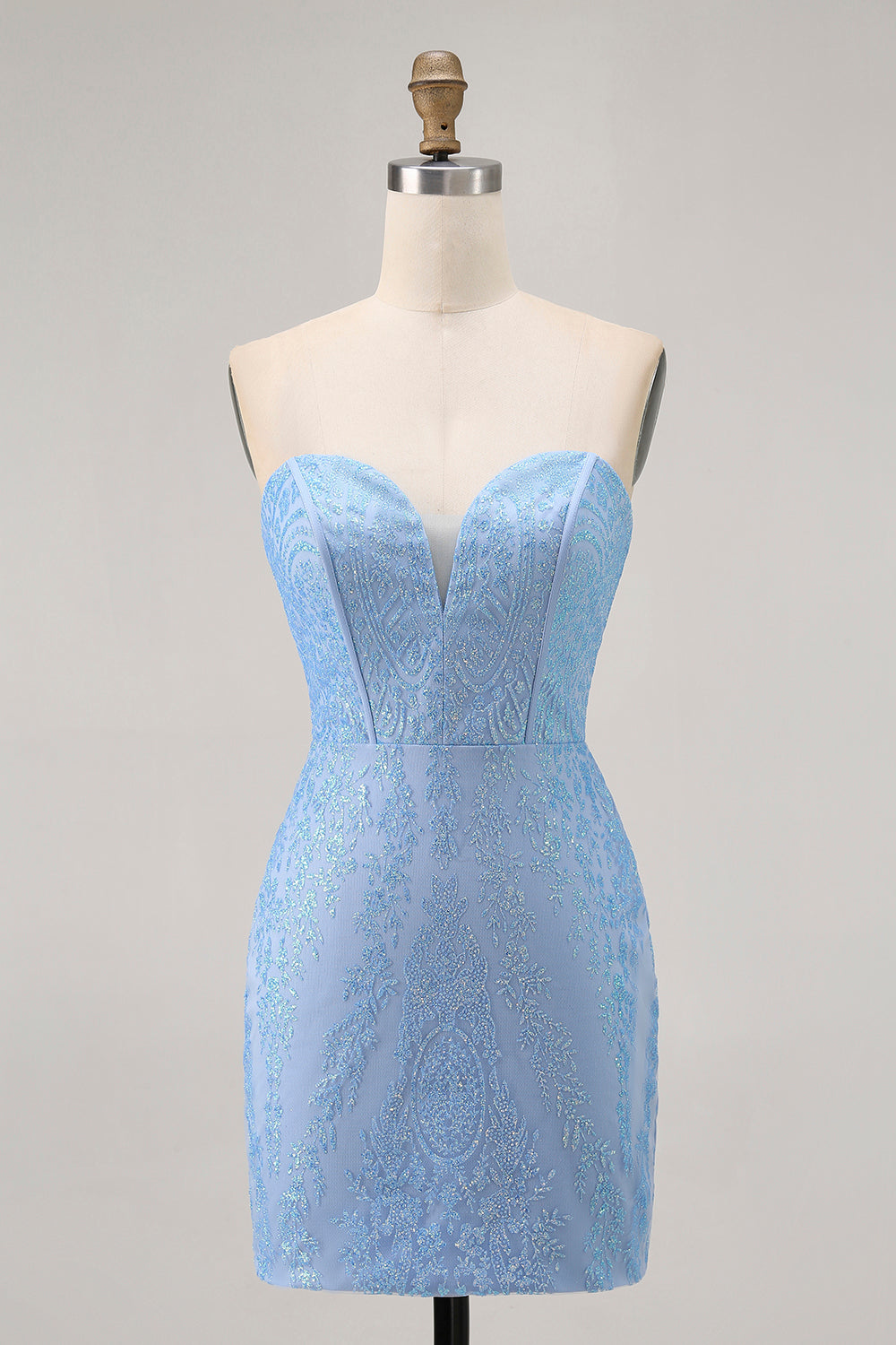 Sparkly Blue Tight Strapless Short Corset Homecoming Dress with Sequins