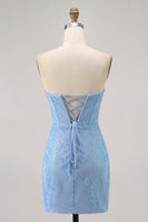 Load image into Gallery viewer, Sparkly Blue Tight Strapless Short Corset Homecoming Dress with Sequins