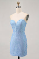 Load image into Gallery viewer, Sparkly Blue Tight Strapless Short Corset Homecoming Dress with Sequins