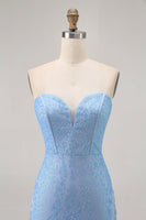Load image into Gallery viewer, Sparkly Blue Tight Strapless Short Corset Homecoming Dress with Sequins