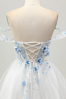 Load image into Gallery viewer, Sparkly Floral White Blue A Line Short Corset Homecoming Dress with Beading