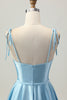 Load image into Gallery viewer, Blue A Line Spaghetti Straps Short Satin Homecoming Dress