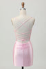 Load image into Gallery viewer, Blush Pink Satin Ruched Tight Spaghetti Straps Short Homecoming Dress