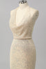 Load image into Gallery viewer, Sparkly Apricot Mermaid Sequin Halter Cowl Neck Backless Long Prom Dress