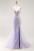 Load image into Gallery viewer, Sparkly Purple Mermaid Sequins Long Corset Prom Dress with Slit