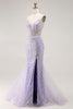 Load image into Gallery viewer, Sparkly Purple Mermaid Sequins Long Corset Prom Dress with Slit