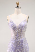 Load image into Gallery viewer, Sparkly Purple Mermaid Sequins Long Corset Prom Dress with Slit