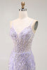 Load image into Gallery viewer, Sparkly Purple Mermaid Sequins Long Corset Prom Dress with Slit