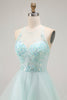 Load image into Gallery viewer, Sparkly Light Green Ruffled A Line Tulle Long Prom Dress with Beading