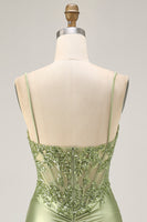 Load image into Gallery viewer, Sparkly Sage Green Tight Satin Sequined Short Corset Homecoming Dress