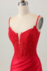 Load image into Gallery viewer, Red Satin Tight Short Corset Homecoming Dress with Lace