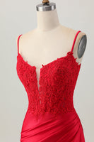 Load image into Gallery viewer, Red Satin Tight Short Corset Homecoming Dress with Lace