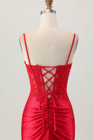 Load image into Gallery viewer, Red Satin Tight Short Corset Homecoming Dress with Lace