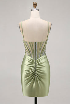 Sparkly Sage Green Tight Beaded Short Corset Homecoming Dress