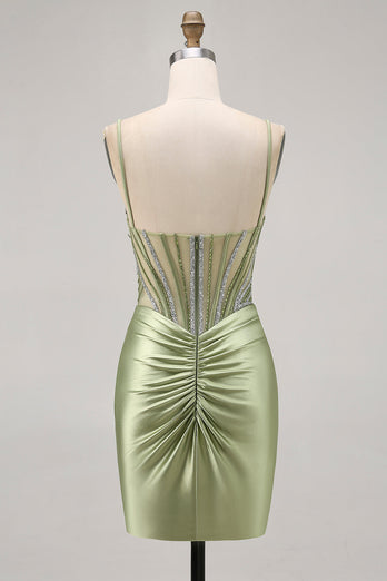 Sparkly Sage Green Tight Beaded Short Corset Homecoming Dress