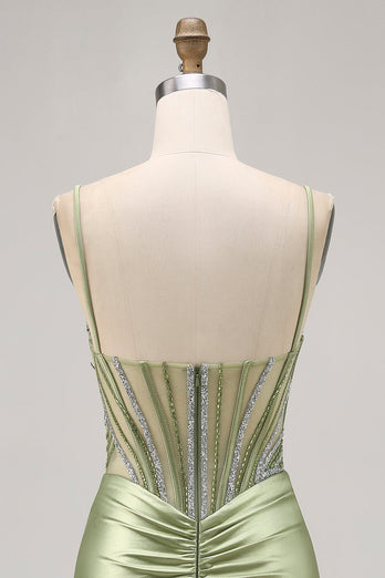Sparkly Sage Green Tight Beaded Short Corset Homecoming Dress