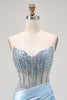 Load image into Gallery viewer, Sparkly Light Blue Tight Ruched Short Corset Homecoming Dress
