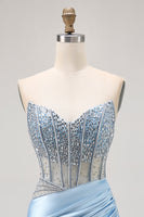 Load image into Gallery viewer, Sparkly Light Blue Tight Ruched Short Corset Homecoming Dress