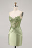 Load image into Gallery viewer, Sparkly Green Satin Tight Short Corset  Homecoming Dress with Beading