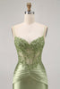 Load image into Gallery viewer, Sparkly Green Satin Tight Short Corset  Homecoming Dress with Beading
