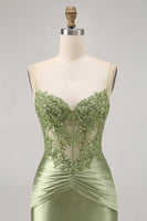 Load image into Gallery viewer, Sparkly Green Satin Tight Short Corset  Homecoming Dress with Beading