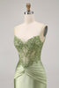 Load image into Gallery viewer, Sparkly Green Satin Tight Short Corset  Homecoming Dress with Beading
