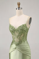 Load image into Gallery viewer, Sparkly Green Satin Tight Short Corset  Homecoming Dress with Beading