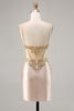 Load image into Gallery viewer, Sparkly Champagne Lace Short Corset Tight Homecoming Dress