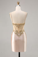Load image into Gallery viewer, Sparkly Champagne Lace Short Corset Tight Homecoming Dress