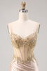 Load image into Gallery viewer, Sparkly Champagne Lace Short Corset Tight Homecoming Dress