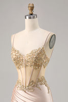 Load image into Gallery viewer, Sparkly Champagne Lace Short Corset Tight Homecoming Dress