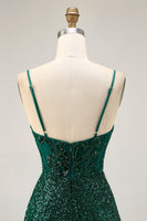 Load image into Gallery viewer, Sparkly Dark Green Sequins V-Neck Short Corset Homecoming Dress
