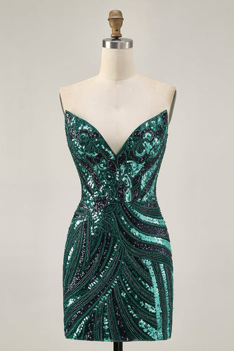 Sparkly Dark Green Tight Beaded Short Homecoming Dress