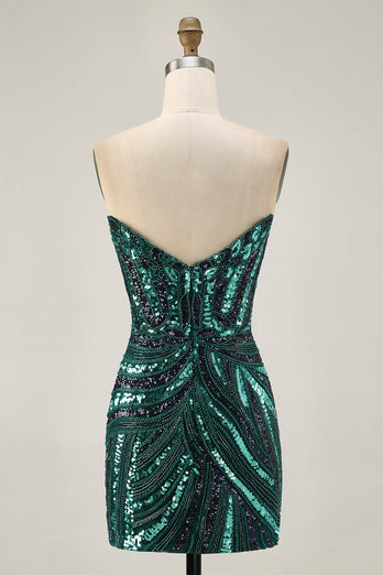 Sparkly Royal Blue Tight Beaded Strapless Short Homecoming Dress