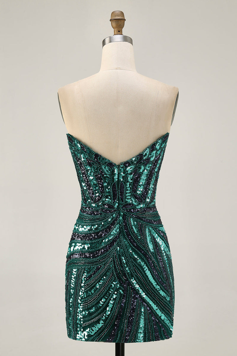 Load image into Gallery viewer, Sparkly Royal Blue Tight Beaded Strapless Short Homecoming Dress