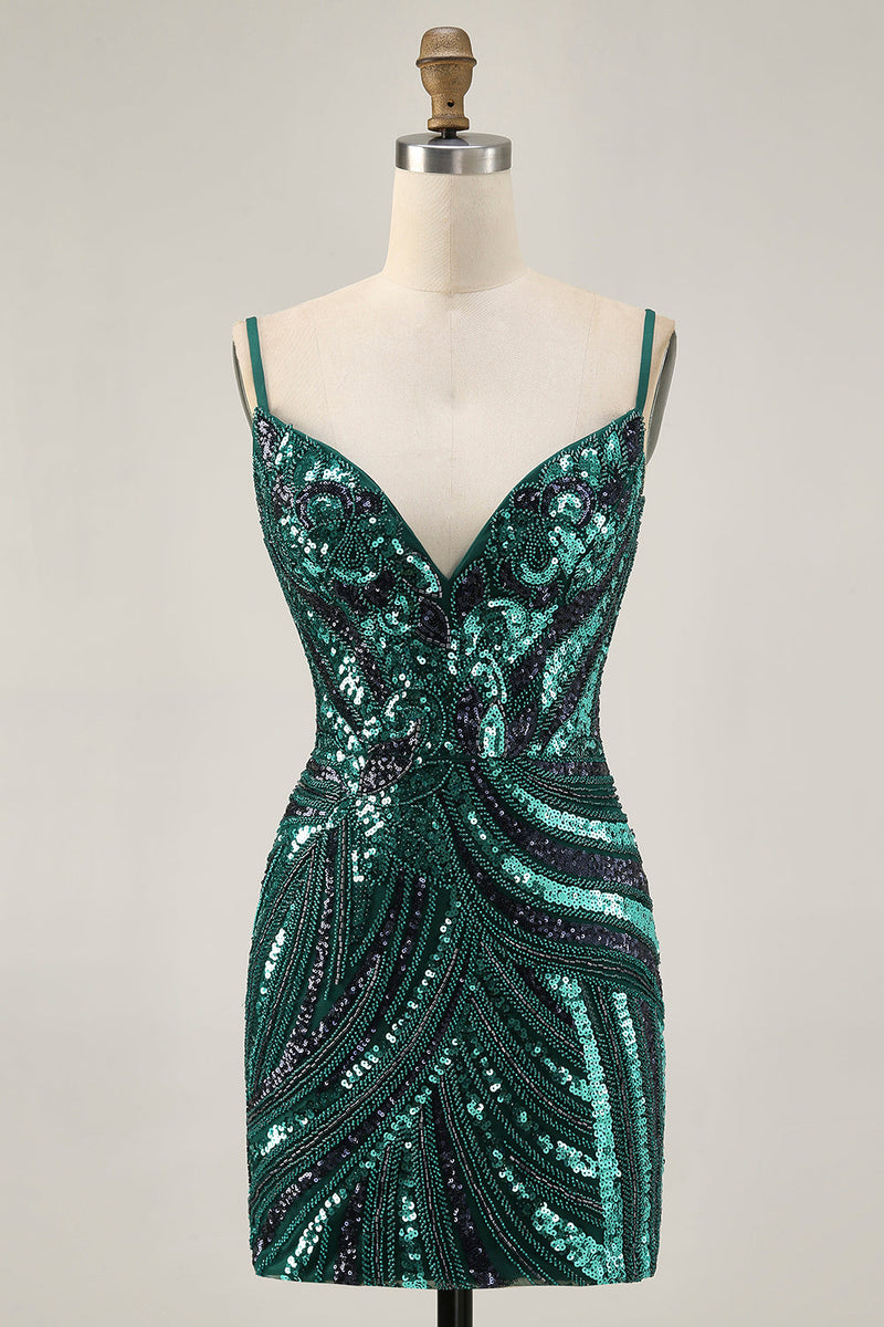 Load image into Gallery viewer, Sparkly Royal Blue Tight Beaded Strapless Short Homecoming Dress